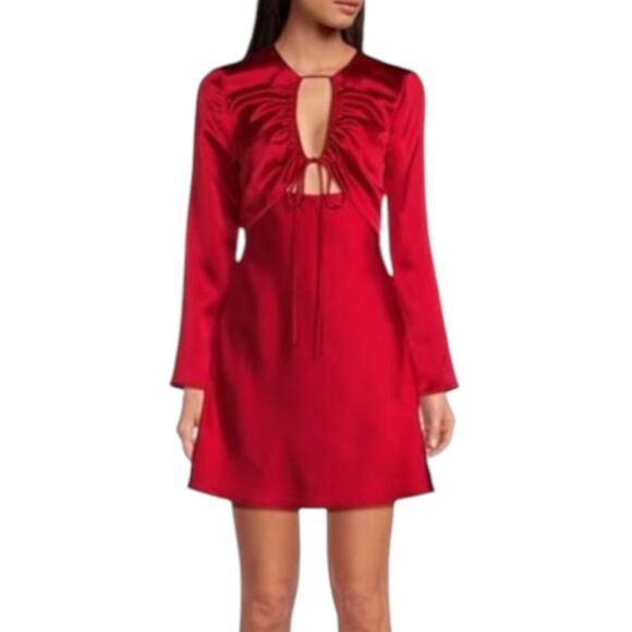 Gianni Bini Elegant Red Satin Mini Dress with Cutout Tie Front Detail Women's - Picture 1 of 13